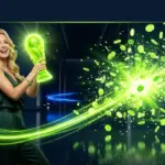 Jetbet hoş geldin bonusu kapak görseli; yeşil kupa tutan kadın figürü ve patlayan bonus jetonları