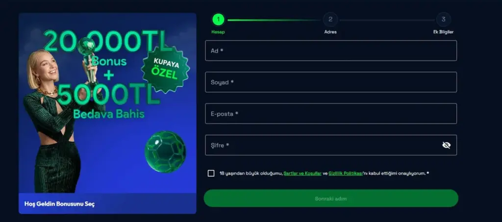 Jetbet üyelik kayıt formu; ad, soyad, e-posta ve şifre alanları